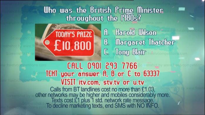  Dickinsons Real Deal Competition ITV question & answer Friday 11th January 2013