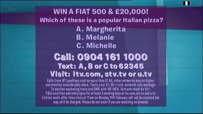 Loose Women competition question January 28 to February 15 2013