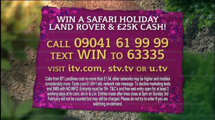 Win a Safari, Landrover and £25,000 cash This Morning Competition Jan 2013