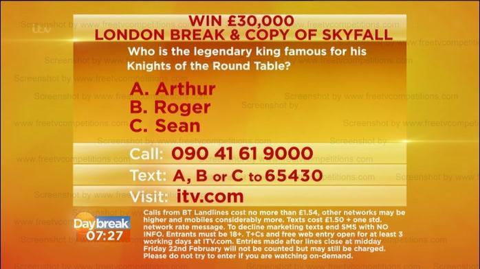 Lorraine competition question, ITV.com February 18th to 23rd 2013