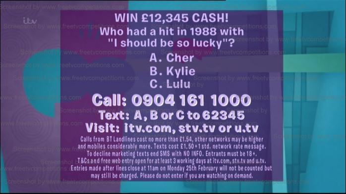 The Loose Women free competition question and answer, 18/13 to 01/03/13