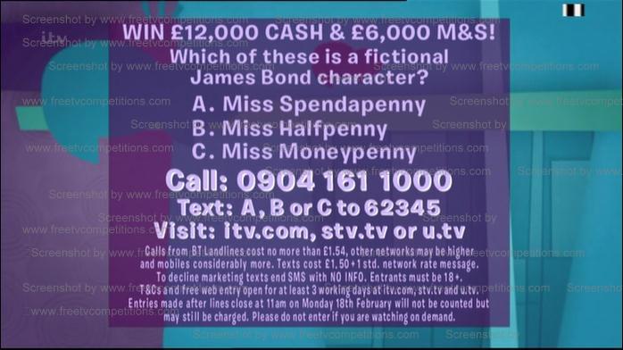 Loose Women comp, question free entries February 11th to 22nd 2013