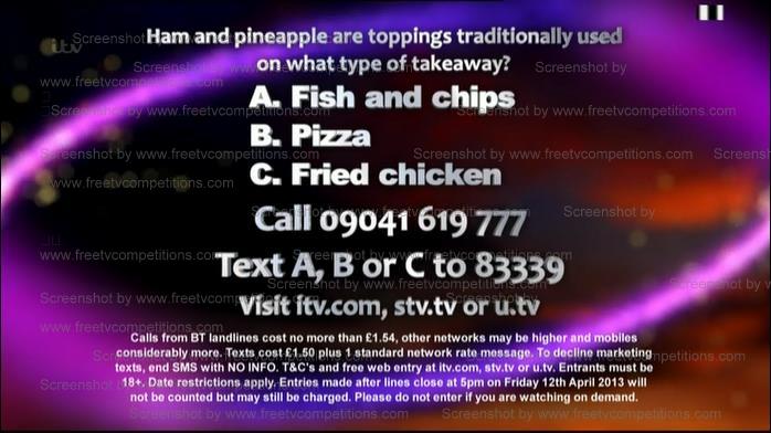 Saturday Night Takeaway competition question March 30th 2013 Ant and Dec