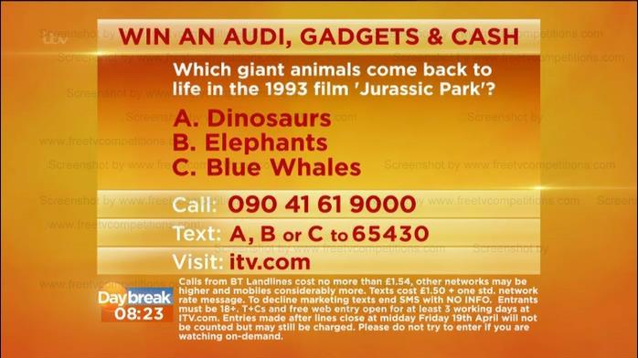 ITV Lorraine's Competition question to win an Audi Quattro & £7000 Ends 25/04/13