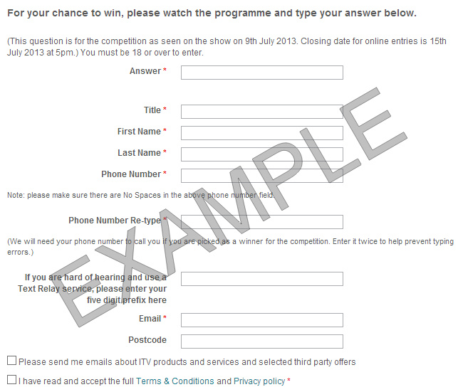 ITV Real Deal competition question and answer form itv.com