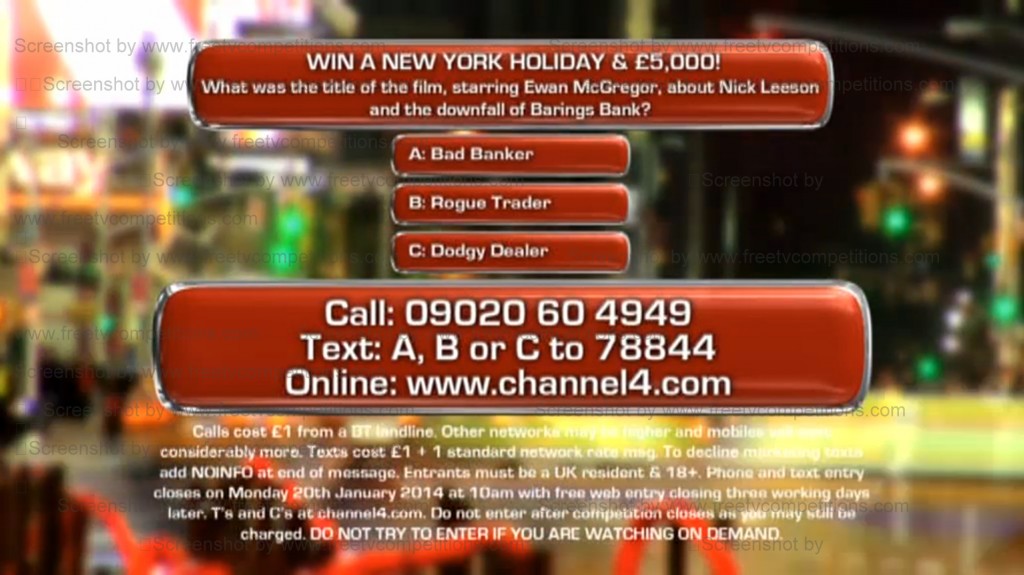 Deal or No Deal competition question. Win £5k & NY trip