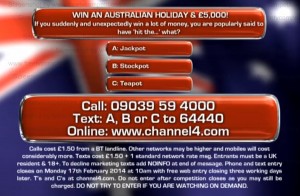 Channel 4 Deal or No Deal competition question - Win an Australian trip & £5000